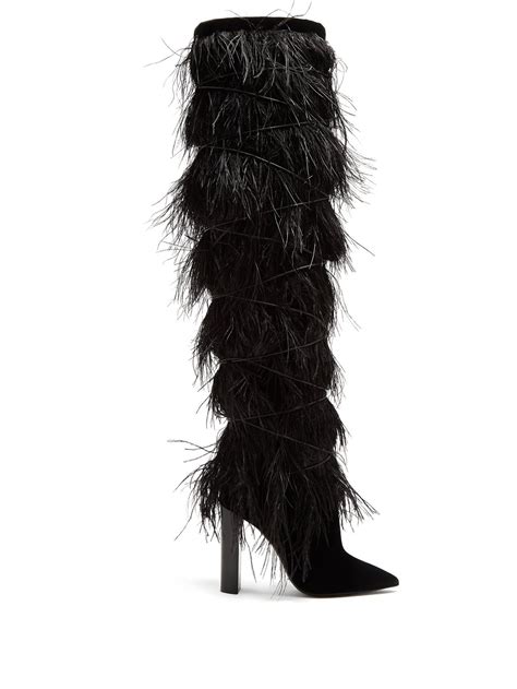 Yeti feather-embellished over-the-knee boots | Saint Laurent ...