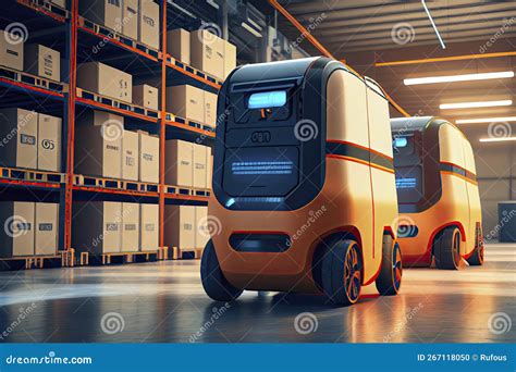 Robot Works in a Logistics Warehouse Stock Illustration - Illustration of concept, android ...