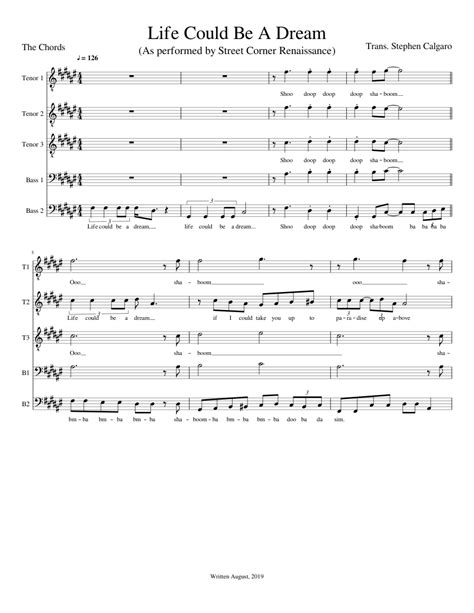 Life Could Be A Dream - Street Corner Renaissance (TTTBB) Sheet music for Piano | Download free ...