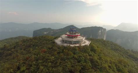 Beautiful Aerial Shot Of Oriental Tianmen Shan Temple On Top Of Tianmen Mountain In Zhangjiajie ...