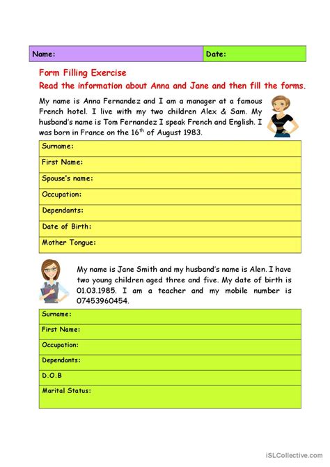 Form Filling Exercise/ Beginners: English ESL worksheets pdf & doc