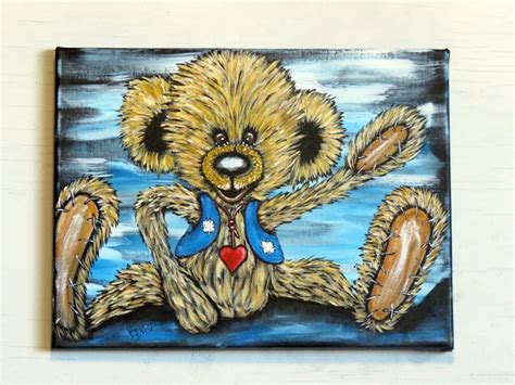 Teddy Bear Wall Decor, OOAK Original Acrylic Painting on Canvas ...