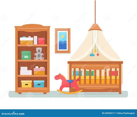 Baby room with furniture. stock vector. Illustration of cradle - 66950217