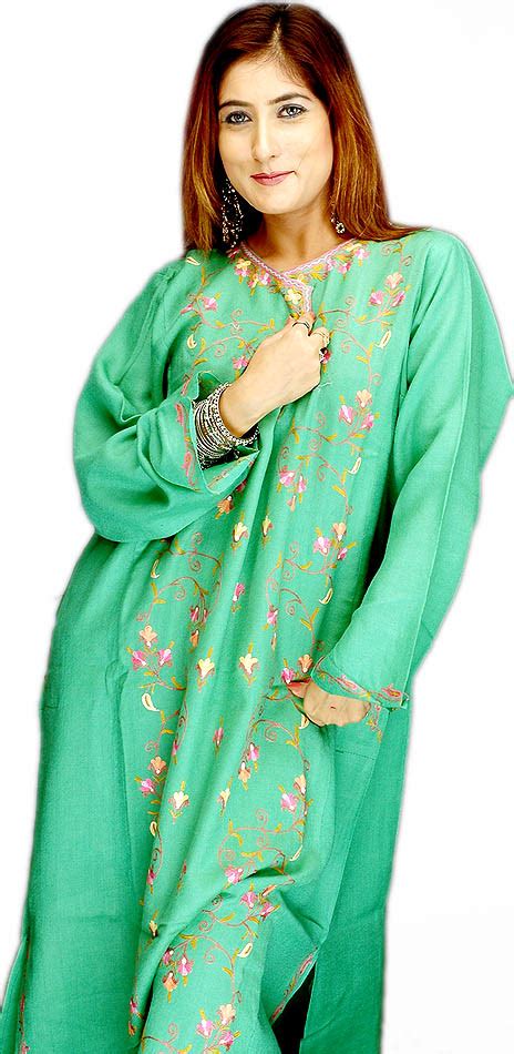 Green Kashmiri Phiran with Ari Embroidery