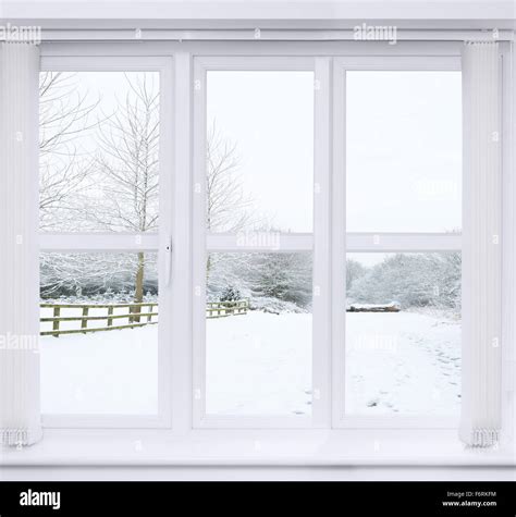 Modern window with snow scene outside Stock Photo - Alamy