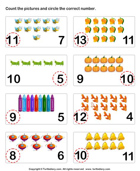 Count Pictures up to Fifteen Worksheet - Turtle Diary