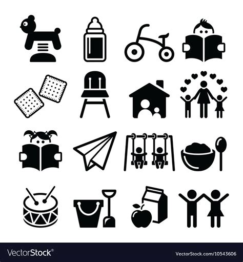 Baby or toddler in nursery day care icons set Vector Image