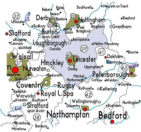 Map of Leicestershire in England - Useful information about Leicestershire