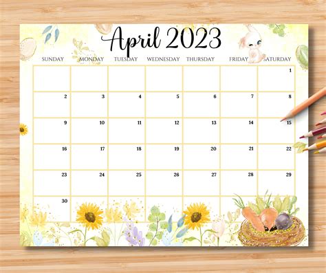 EDITABLE April 2023 Calendar Happy Easter Day With Cute Bunny - Etsy Australia