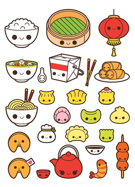 Kawaii nourriture chinoise clipart clipart nourriture kawaii | Etsy