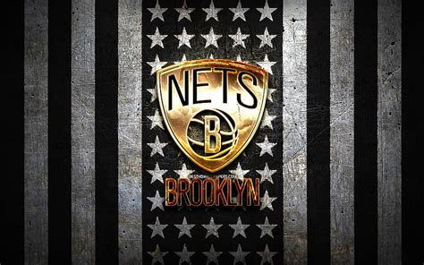 2K free download | Brooklyn Nets flag, NBA, black white metal background, american basketball ...