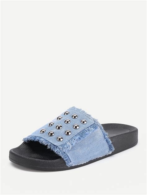 Studded Denim Slip On Sandals | Diy sandals, Girly shoes, Pretty sandals