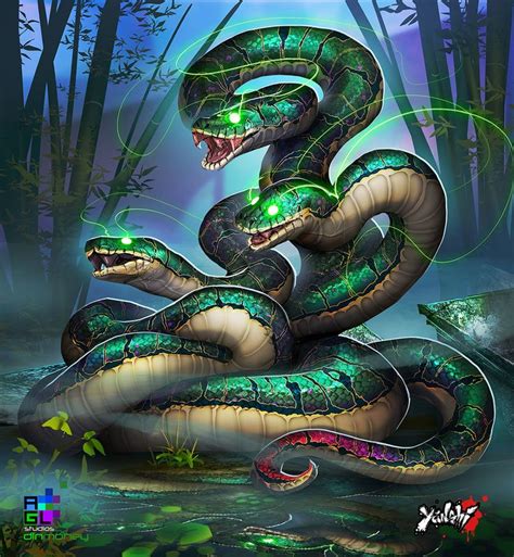 Yanshi: Three Headed Serpent, Geoff Trebs | Snake art, Beast creature, Snake monster