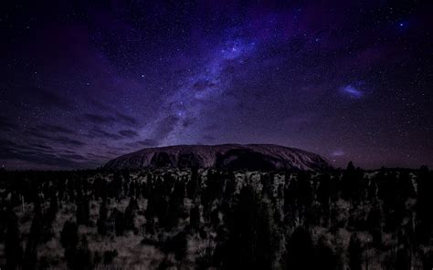 Download Australia Forest Tree Winter Ayers Rock Starry Sky Night Nature Uluru HD Wallpaper