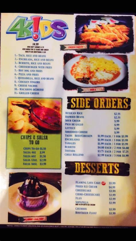 Menu at El Patio restaurant, Alachua