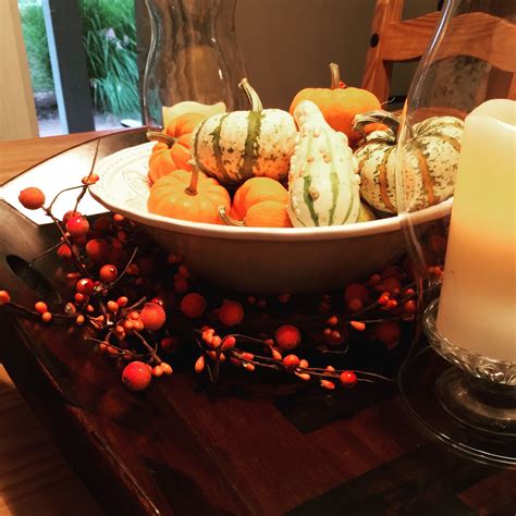 Fall centerpiece with gourds and garland - © Tammy Sherman photo | Fall centerpiece, Table ...