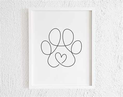 Minimalist Dog Paw Line Art Print. Printable Modern Paw - Etsy