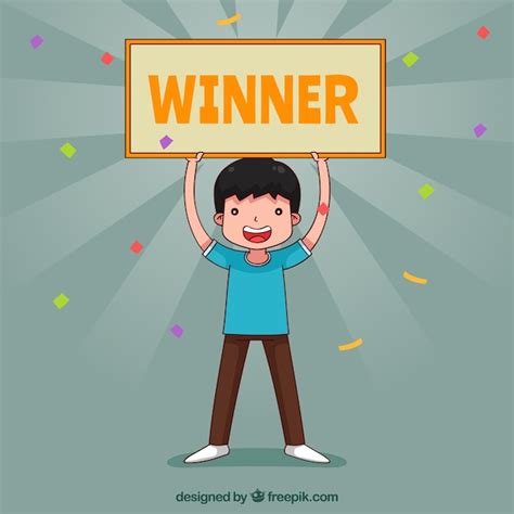 Free Vector | Happy cartoon character winning a prize