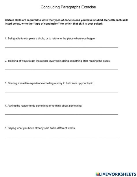 Effective Conclusion Paragraph Worksheet for Writing Mastery