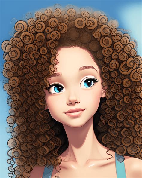 Beautiful Girl with Curly Hair in Disney Animation Style · Creative Fabrica