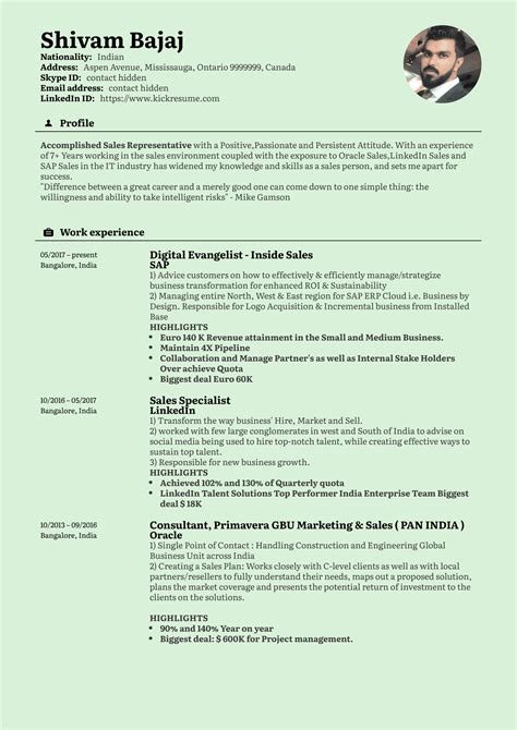 Inside Sales Manager Resume Template | Kickresume