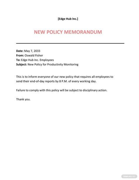 Sample Policy Memo Template - Google Docs, Word, Apple Pages, PDF ...