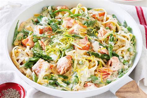 Smoked salmon fettuccine with creamy lemon sauce