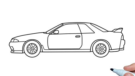 How to draw a Nissan Skyline GTR R32 step by step | Drawing Nissan gt-r r32 car - YouTube