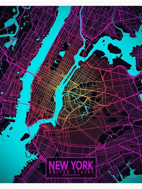 the new york city map in neon colors