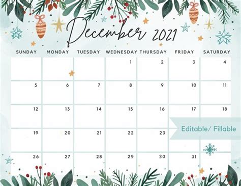 December 2021 Calendar Beautiful Winter White Christmas with | Etsy