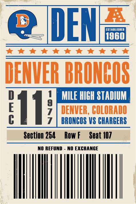 Denver Broncos Retro Ticket Print