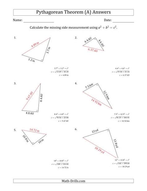 Calculate the Hypotenuse Using Pythagorean Theorem (A)