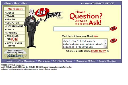 Ask Jeeves in 2000 | Web Design Museum