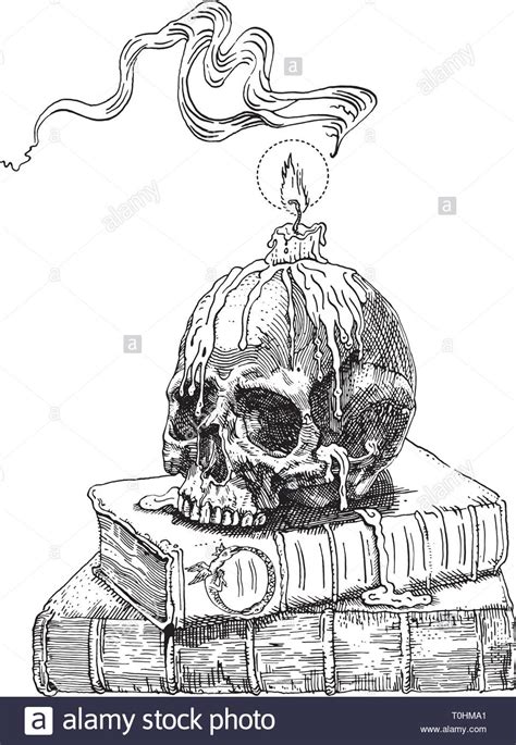 black and white skull with candle - Google Search | Magic book, Vector ...