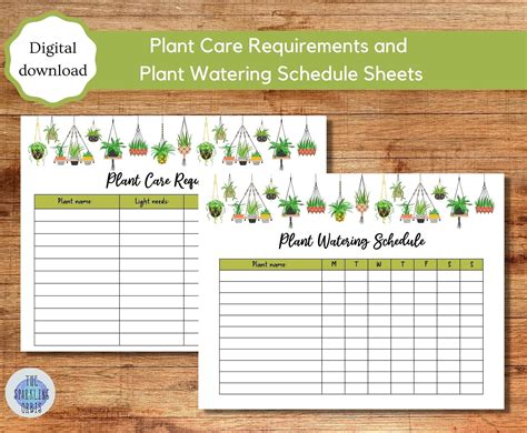 Printable Plant Care Requirements and Plant Watering Schedule Sheets ...