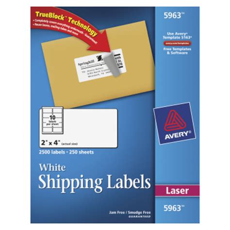 Avery Easy Peel Paper Rectangle Permanent Perforated Self-Adhesive Shipping Label with TrueBlock ...