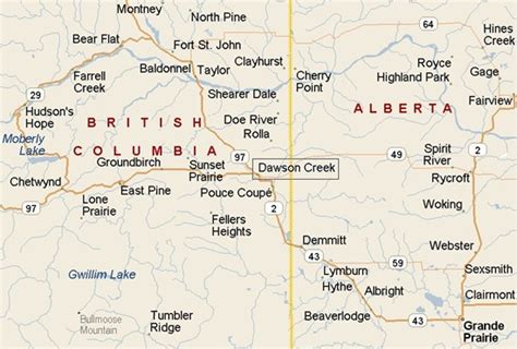 Where is Dawson Creek, British Columbia? see area map & more