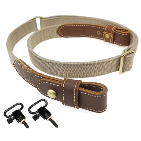 Canvas & Leather Rifle Shotgun Sling Shoulder Carry Straps Sling with swivels, 1inch wide