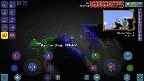 First time encountering a rainbow slime : Terraria