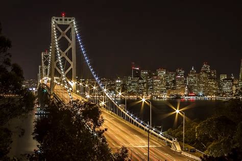 "Bay Bridge at Night III" by Richard Thelen | Redbubble