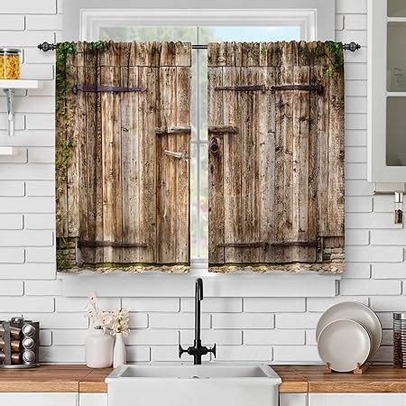 Amazon.com: Jekeno Rustic Wood Kitchen Curtains - Vintage Wooden Barn ...