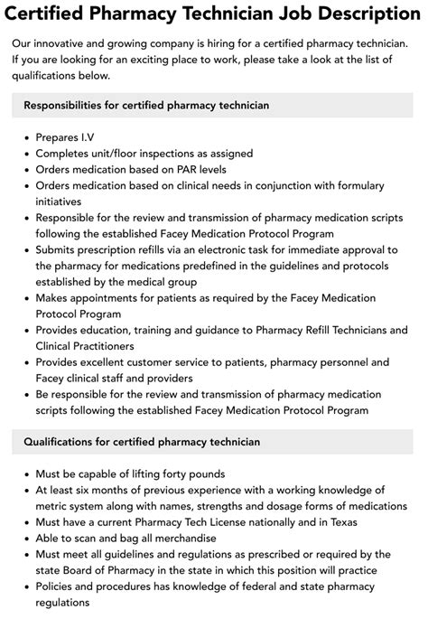 Certified Pharmacy Technician Job Description | Velvet Jobs