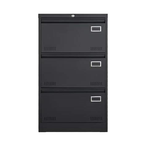 cadeninc Black 3-Drawers Metal Cabinet Lateral File Cabinet with Lock for Legal/Letter/A4/F4 ...