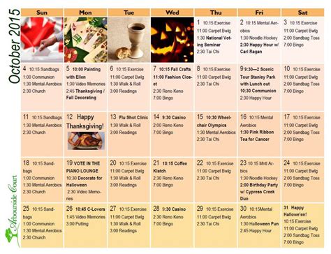 October Calendar of Seniors’ Activities at Arbourside Court ...