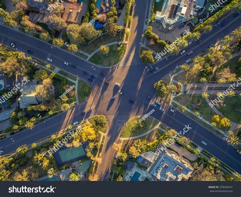 Aerial View Of Famous 6-Way Stop Street Intersection In Beverly Hills ...