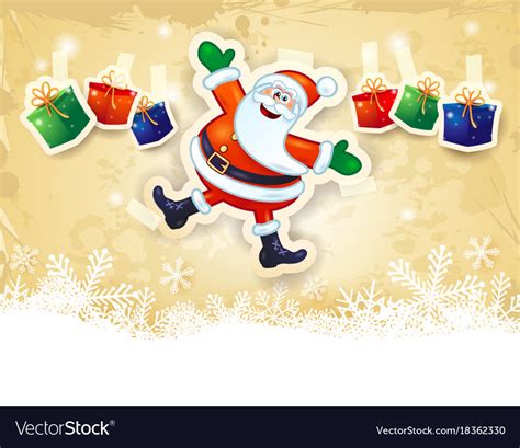 Christmas background with funny santa gifts Vector Image