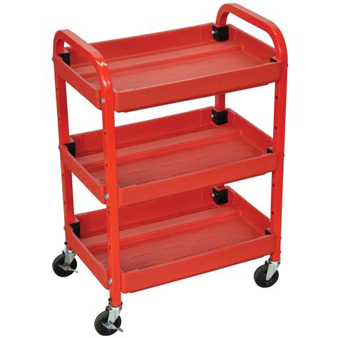 Luxor ATC332 Red Three Shelf Utility Cart Adjustable - 15 1/2" x 22" x 32"