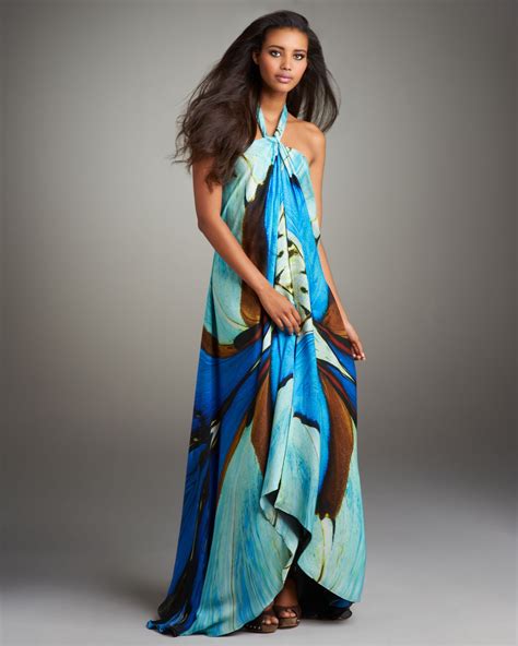 Lyst - Roberto Cavalli Printed Halter Maxi Dress in Blue