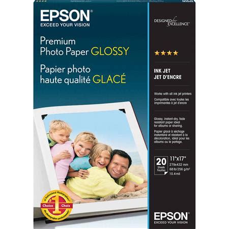 Epson Premium Photo Paper Glossy Paper, 252gsm, 10.4 mil., 11x17", 20 ...