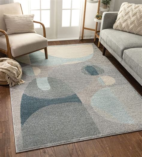 Well Woven Roman Mid-Centrury Modern Art Deco Abstract Blue & Grey Area Rug 3x5 (3'11" x 5'3 ...